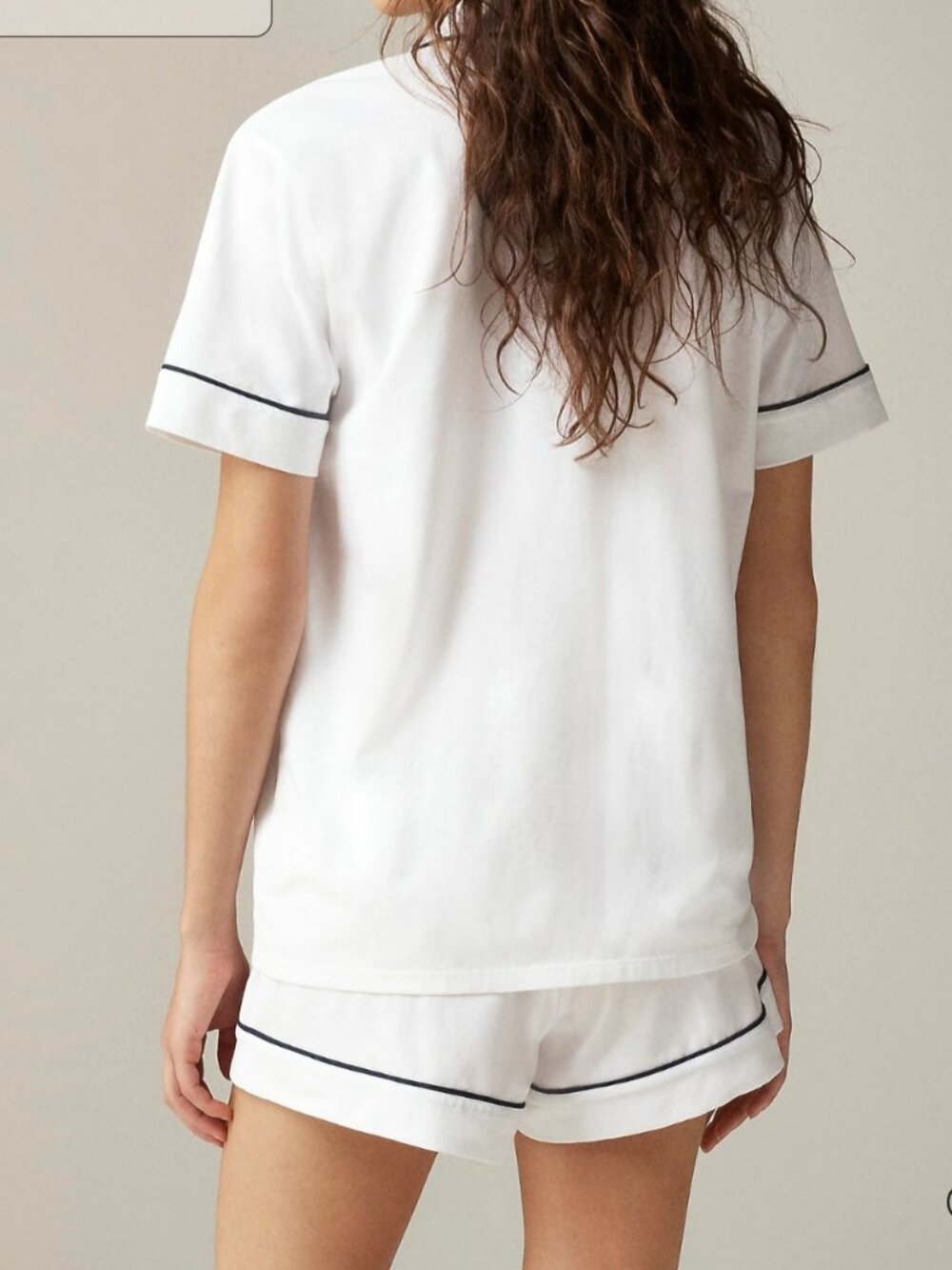 J.Crew Pajama Set Short Sleeve Button Down Shorts White Navy Piping XXL - Picture 16 of 16